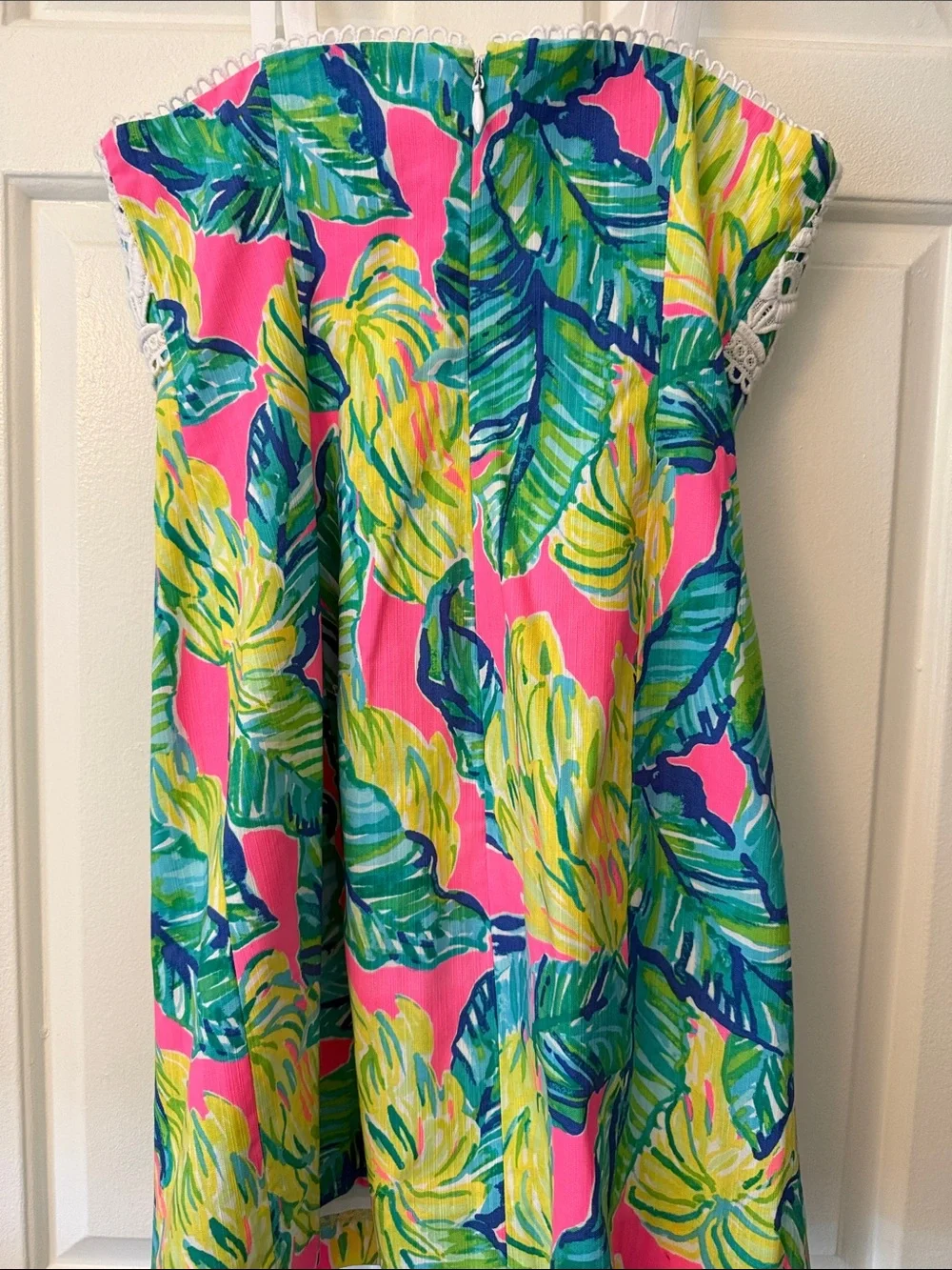 Lilly Pulitzer White Crochet & Pink Tropical Leaf Sundress - Picture 5 of 7